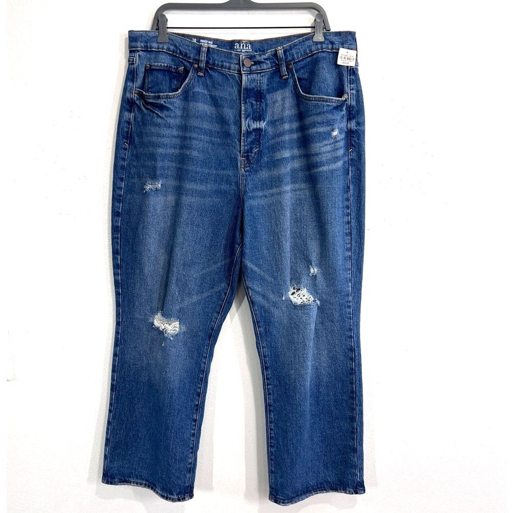 a.n.a Jeans Womens 18 Highest Rise Vintage Straight Denim Denim Distressed Mom